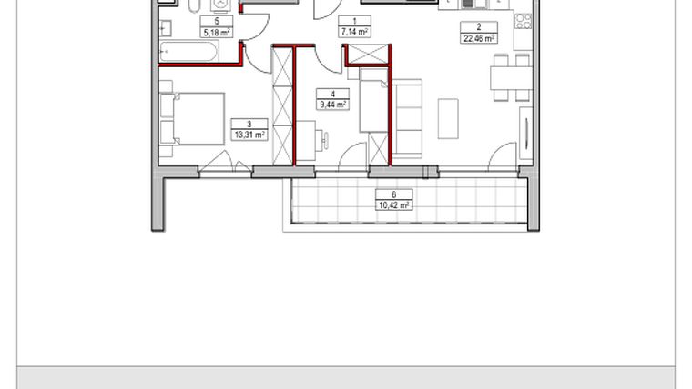 Rzut - Mieszkanie na sprzedaż 3 pokoje o powierzchni 57,53 m² - numer D1.3.1.3 w Nowy Targówek VI