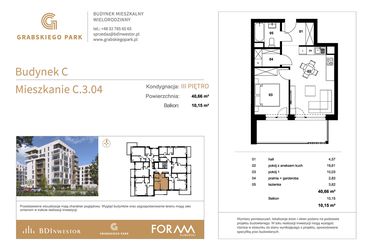 Rzut - Mieszkanie na sprzedaż 2 pokoje o powierzchni 40,66 m² - numer C.3.04 w Grabskiego Park