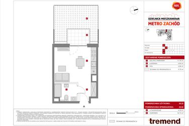Rzut - Mieszkanie na sprzedaż 1 pokój o powierzchni 26,92 m² - numer F.33 w Dzielnica Mieszkaniowa Metro Zachód - etap 8