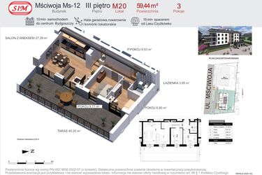 Rzut - Mieszkanie na sprzedaż 3 pokoje o powierzchni 59,44 m² - numer 20 w Mściwoja MS-12