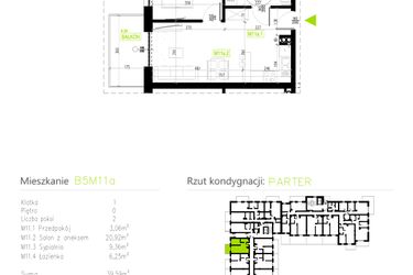 Rzut - Mieszkanie na sprzedaż 2 pokoje o powierzchni 39,59 m² - numer B5M11a w Osiedle Natura Park etap II