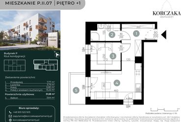 Rzut - Mieszkanie na sprzedaż 2 pokoje o powierzchni 31,58 m² - numer P.II.07 w Korczaka Apartamenty