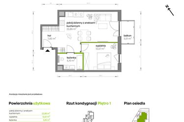 Rzut - Mieszkanie na sprzedaż 2 pokoje o powierzchni 48,35 m² - numer AA0109 w Ptasia Vita
