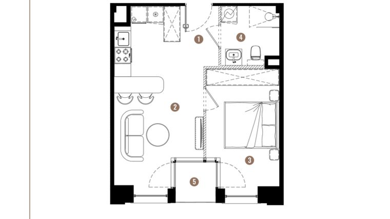 Rzut - Mieszkanie na sprzedaż 2 pokoje o powierzchni 35,66 m² - numer E.01.08 w Apartamenty Reytana bud. E