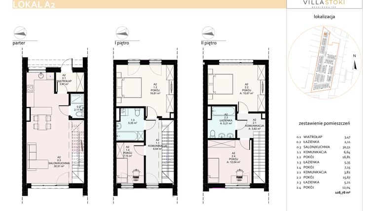 Rzut - Dom na sprzedaż 5 pokoi o powierzchni 108,78 m² - numer A2 w Villa Stoki (domy)