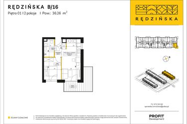 Rzut - Mieszkanie na sprzedaż 2 pokoje o powierzchni 36,26 m² - numer RD4A/B/16 w Rędzińska 4