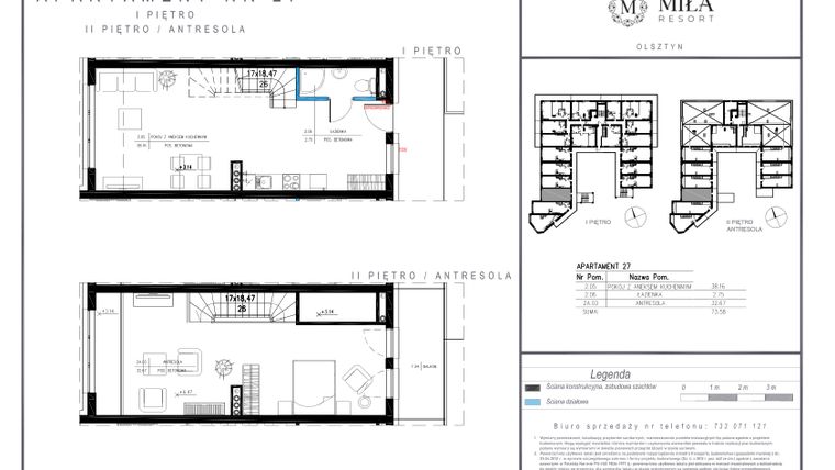 Rzut - Mieszkanie na sprzedaż 2 pokoje o powierzchni 73,58 m² - numer 27 w Miła Resort