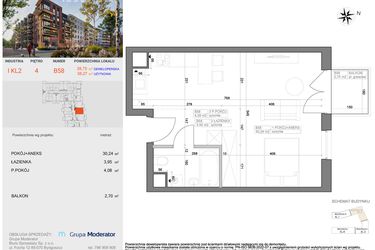 Rzut - Mieszkanie na sprzedaż 1 pokój o powierzchni 38,27 m² - numer I-B58 w Industria etap I-B