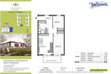 Rzut - Mieszkanie na sprzedaż 3 pokoje o powierzchni 65,98 m² - numer B2M1 w Jaśminowe Wzgórze