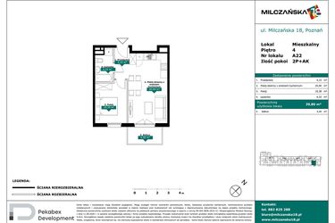 Rzut - Mieszkanie na sprzedaż 2 pokoje o powierzchni 39,8 m² - numer A22 w Milczańska 18