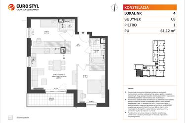 Rzut - Mieszkanie na sprzedaż 3 pokoje o powierzchni 61,12 m² - numer C8.4 w Konstelacja etap IV