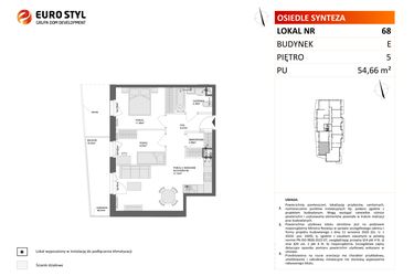 Rzut - Mieszkanie na sprzedaż 3 pokoje o powierzchni 54,66 m² - numer E.68 w Osiedle Synteza etap IV