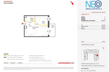 Rzut - Mieszkanie na sprzedaż 2 pokoje o powierzchni 33,88 m² - numer 122 w Neo Nova Ochota 3