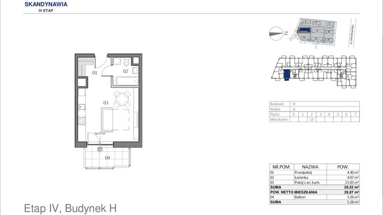 Rzut - Mieszkanie na sprzedaż 1 pokój o powierzchni 29,52 m² - numer HA0212 w Park Skandynawia V