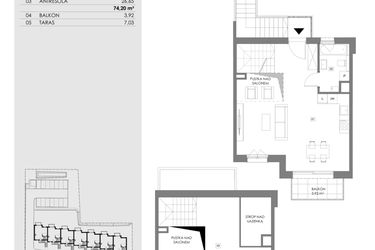 Rzut - Mieszkanie na sprzedaż 2 pokoje o powierzchni 74,2 m² - numer 14E.2 w Przystań Sobieszewo