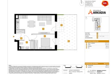Rzut - Mieszkanie na sprzedaż 2 pokoje o powierzchni 39,71 m² - numer 6 w Osiedle Arkadia