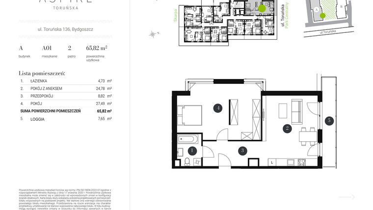 Rzut - Mieszkanie na sprzedaż 2 pokoje o powierzchni 65,82 m² - numer A.1 w Aspire