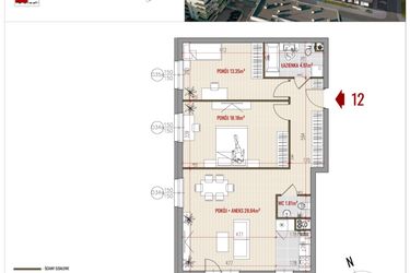 Rzut - Mieszkanie na sprzedaż 3 pokoje o powierzchni 77,13 m² - numer 12 w HUZAR B3