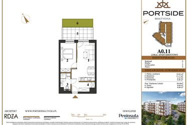 Rzut - Mieszkanie na sprzedaż 2 pokoje o powierzchni 39,48 m² - numer A0.11 w Portside Bałtycka