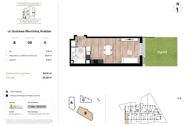 Rzut - Mieszkanie na sprzedaż 1 pokój o powierzchni 34,1 m² - numer B9 w Krzesławickie Tarasy