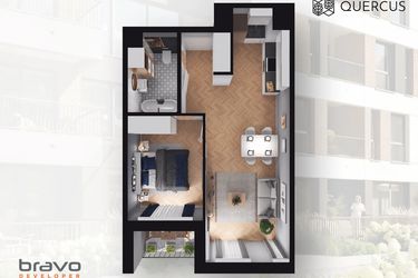 Rzut - Mieszkanie na sprzedaż 2 pokoje o powierzchni 43,17 m² - numer B2.47 w Quercus