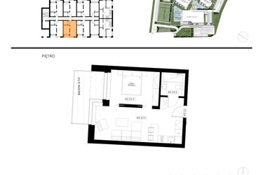 Rzut - Mieszkanie na sprzedaż 2 pokoje o powierzchni 39,46 m² - numer A3.13 w Apartamenty Dźwirzyno