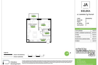 Rzut - Mieszkanie na sprzedaż 2 pokoje o powierzchni 46,12 m² - numer C.3.18 w JA_SIELSKA V