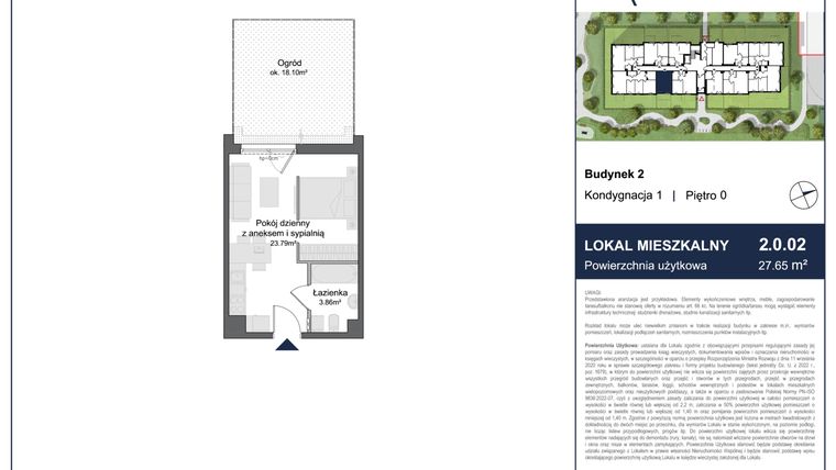 Rzut - Mieszkanie na sprzedaż 1 pokój o powierzchni 27,65 m² - numer 2.0.02 w Rytelska