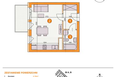Rzut - Mieszkanie na sprzedaż 1 pokój o powierzchni 27,96 m² - numer BI/C22 w Osiedle Bocianie Gniazdo 2