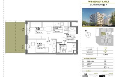 Rzut - Mieszkanie na sprzedaż 2 pokoje o powierzchni 33,64 m² - numer A00_M6 w Wierzbowy Park