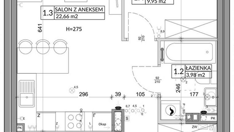 Rzut - Mieszkanie na sprzedaż 3 pokoje o powierzchni 56,89 m² - numer 93B w Osiedle Młodych etap VI