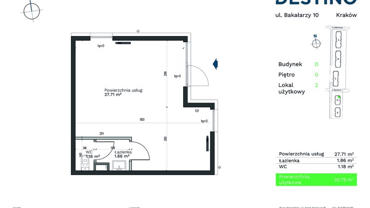 Rzut - Lokal użytkowy na sprzedaż 1 pokój o powierzchni 30,4 m² - numer LU2 w Destino