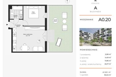 Rzut - Mieszkanie na sprzedaż 2 pokoje o powierzchni 41,6 m² - numer A0.20 w Enklawa Bukowa