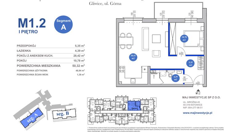 Rzut - Mieszkanie na sprzedaż 2 pokoje o powierzchni 50,32 m² - numer M1.2 w Osiedle Majowe 2.0 etap II