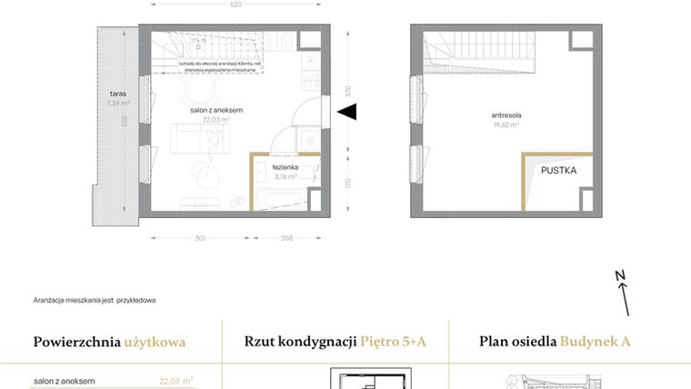 Rzut - Mieszkanie na sprzedaż 1 pokój o powierzchni 44,83 m² - numer A/57 w Królowej Jadwigi