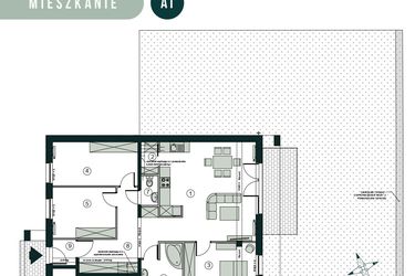 Rzut - Mieszkanie na sprzedaż 4 pokoje o powierzchni 95,74 m² - numer A1 w Aleja Wiśniowa Pogórze
