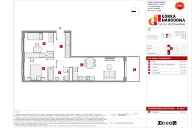 Rzut - Mieszkanie na sprzedaż 3 pokoje o powierzchni 52,63 m² - numer GN_4_1_H_4 w Osiedle Górka Narodowa