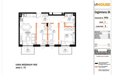 Rzut - Mieszkanie na sprzedaż 4 pokoje o powierzchni 61,72 m² - numer 30 w Osiedle StaLove etap II