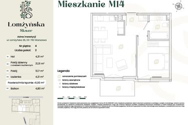 Rzut - Mieszkanie na sprzedaż 2 pokoje o powierzchni 41 m² - numer 14 w Łomżyńska Skwer