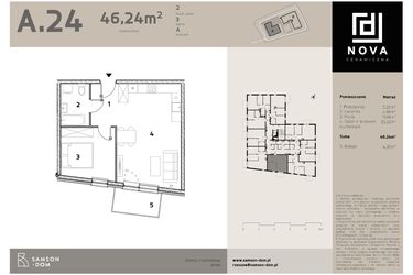 Rzut - Mieszkanie na sprzedaż 2 pokoje o powierzchni 46,24 m² - numer A24 w Nova Ceramiczna