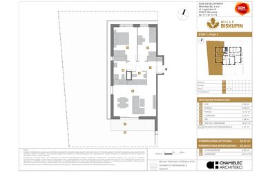 Rzut - Mieszkanie na sprzedaż 3 pokoje o powierzchni 65,44 m² - numer M3 w Wille Biskupin III