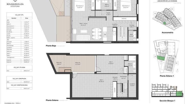 Rzut - Mieszkanie na sprzedaż 3 pokoje o powierzchni 132 m² - numer 12 w Bougainvillea - Estepona