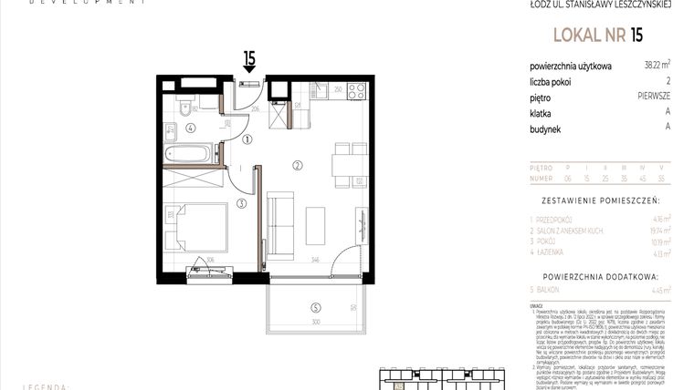 Rzut - Mieszkanie na sprzedaż 2 pokoje o powierzchni 38,22 m² - numer A015 w Ustronna