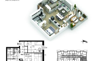 Rzut - Mieszkanie na sprzedaż 3 pokoje o powierzchni 61,85 m² - numer 53 w Piano Park etap V