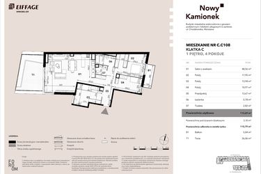 Rzut - Mieszkanie na sprzedaż 4 pokoje o powierzchni 113,69 m² - numer C.C108 w Nowy Kamionek