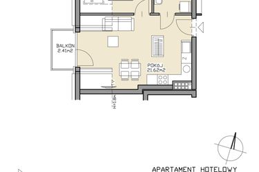 Rzut - Mieszkanie na sprzedaż 2 pokoje o powierzchni 32,93 m² - numer 43 w Apartamenty Zdrój
