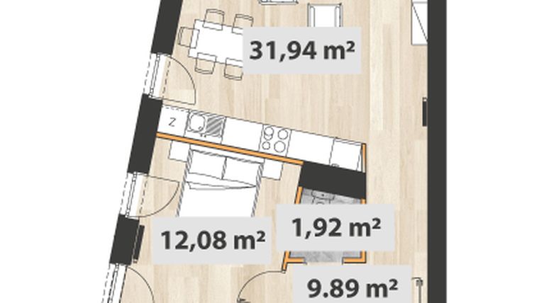 Rzut - Mieszkanie na sprzedaż 3 pokoje o powierzchni 71,18 m² - numer A.01.08 w Na Okrzei