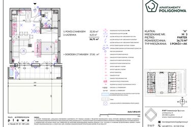 Rzut - Mieszkanie na sprzedaż 1 pokój o powierzchni 36,75 m² - numer 3 w Apartamenty Poligonowa etap 5