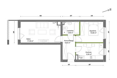 Rzut - Mieszkanie na sprzedaż 2 pokoje o powierzchni 48,34 m² - numer E2/H/09 w Orawska Vita