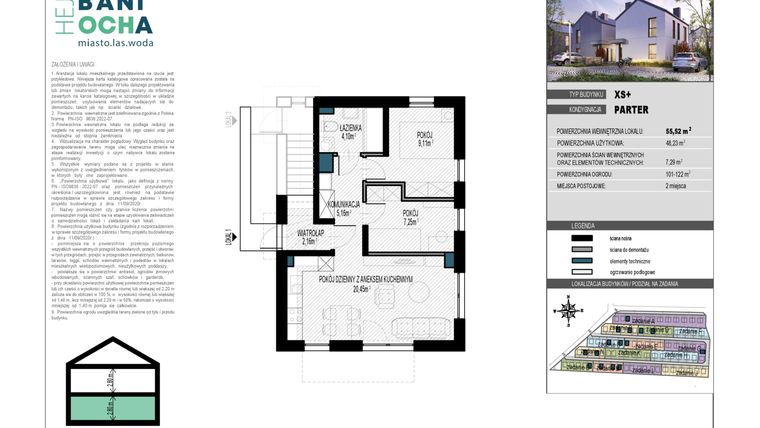 Rzut - Dom na sprzedaż 3 pokoje o powierzchni 55 m² - numer B3.1 w HEJ! Baniocha